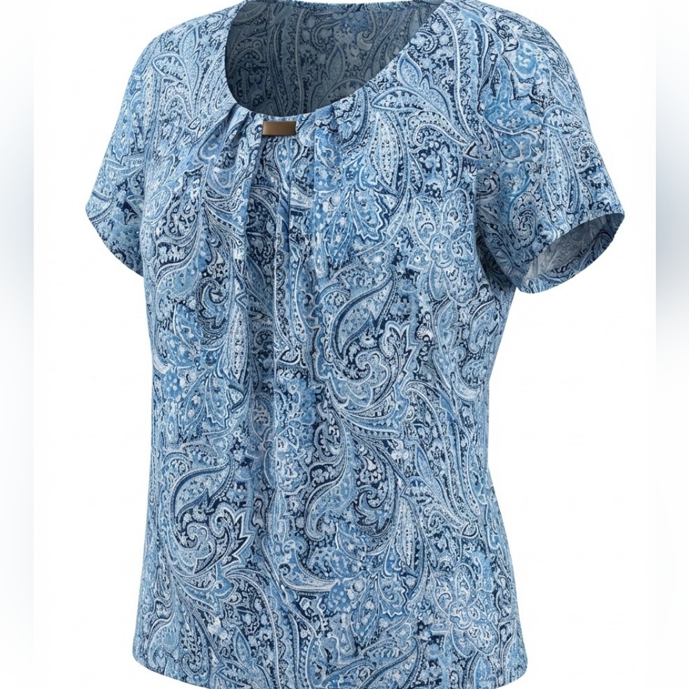 Kim Rogers Womens Plus Size Blue Short Sleeve Relaxed Blouse Size Xl